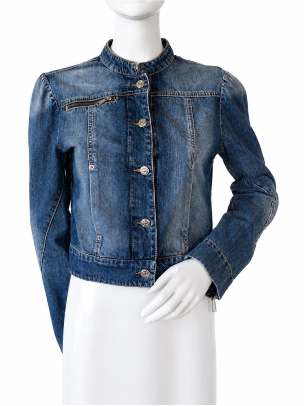 DSQUARED2 Denim Jacket Women M Made in Italy Cropped Fitted Puff Sleeve Y2K Desi